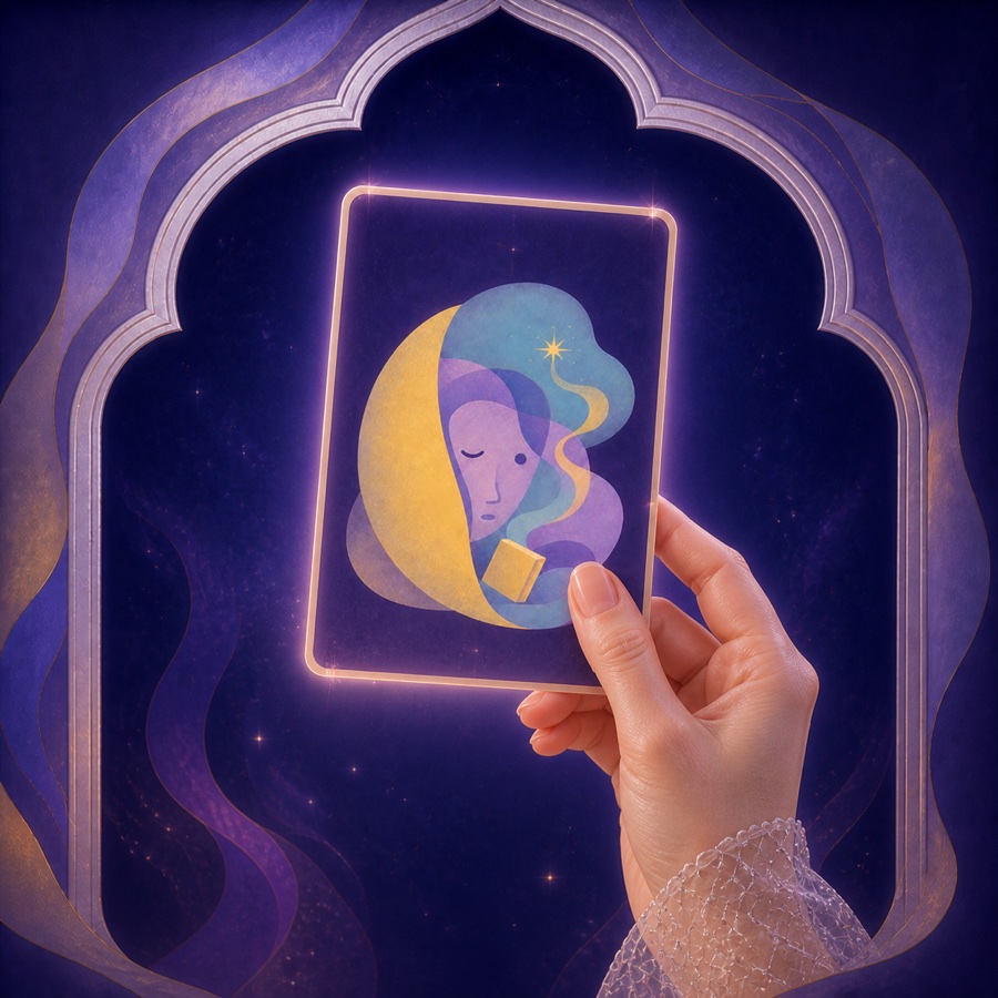 A custom growth card held inside Dorothy's moonlit arch