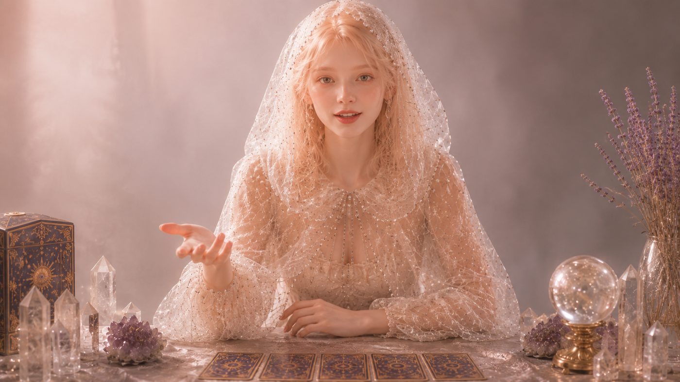 A portrait evoking Dorothy — a quiet, candlelit tarot reading